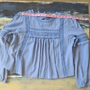 NWOT L, American Eagle Outfitters Blue Pleated Ruffled Blouse, M